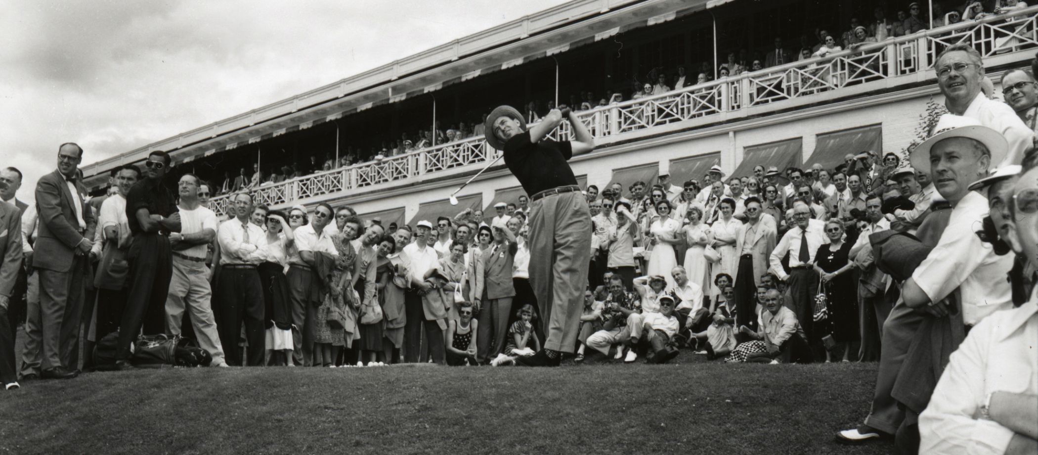 black-and-white-photo-of-a-person-golfing