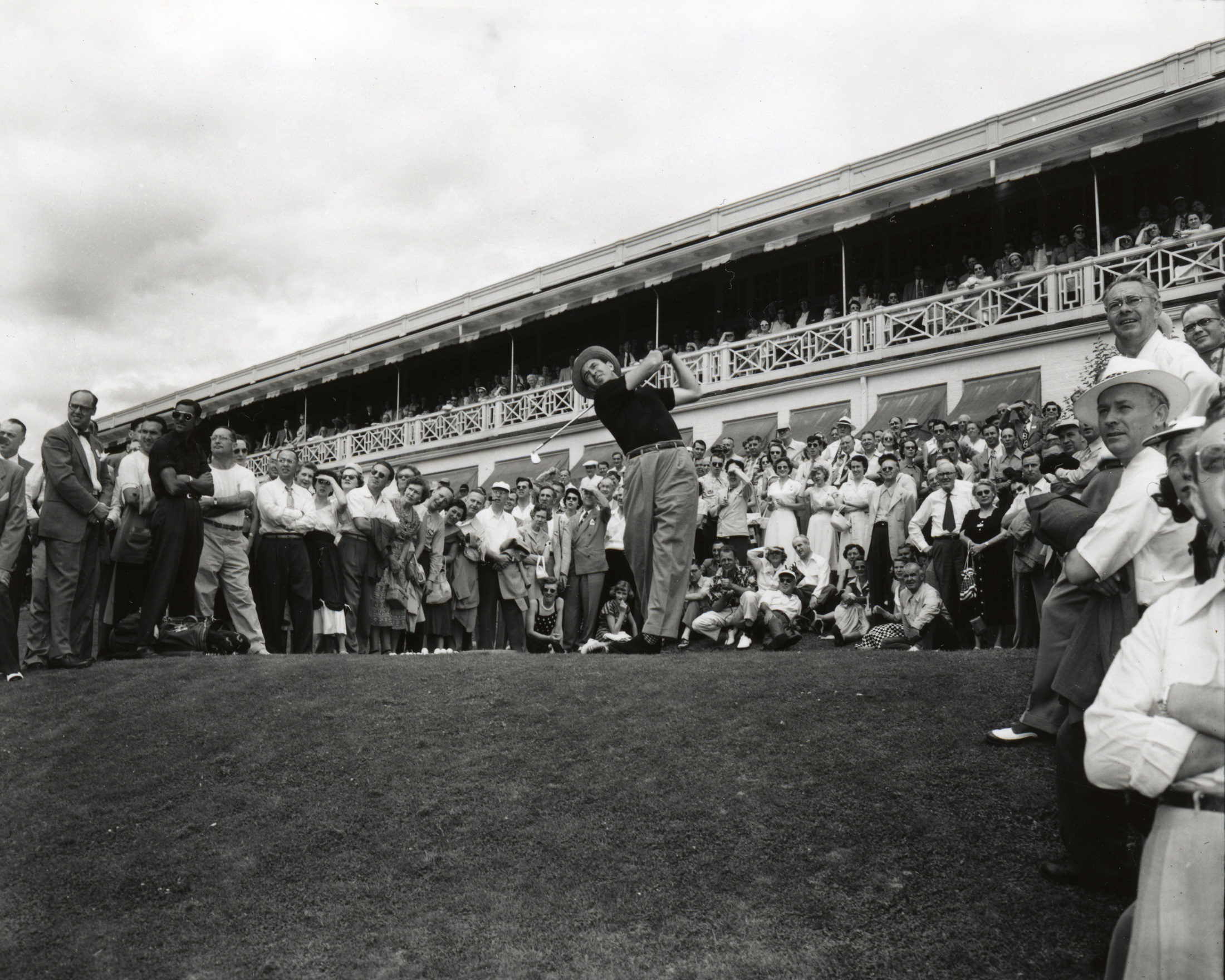 black-and-white-photo-of-a-person-golfing